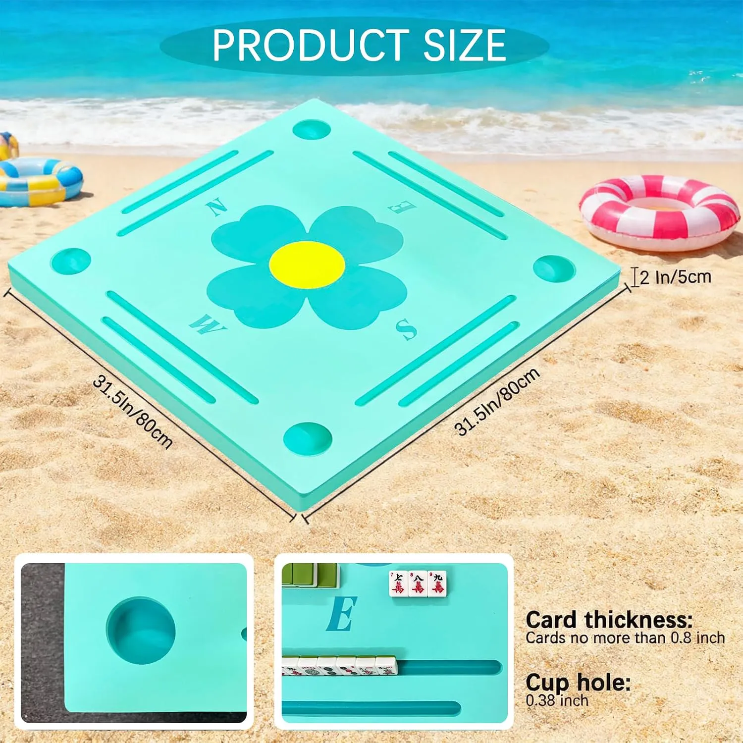Double-Sided EVA Floating Mahjong Table for Pool with Cup Holders