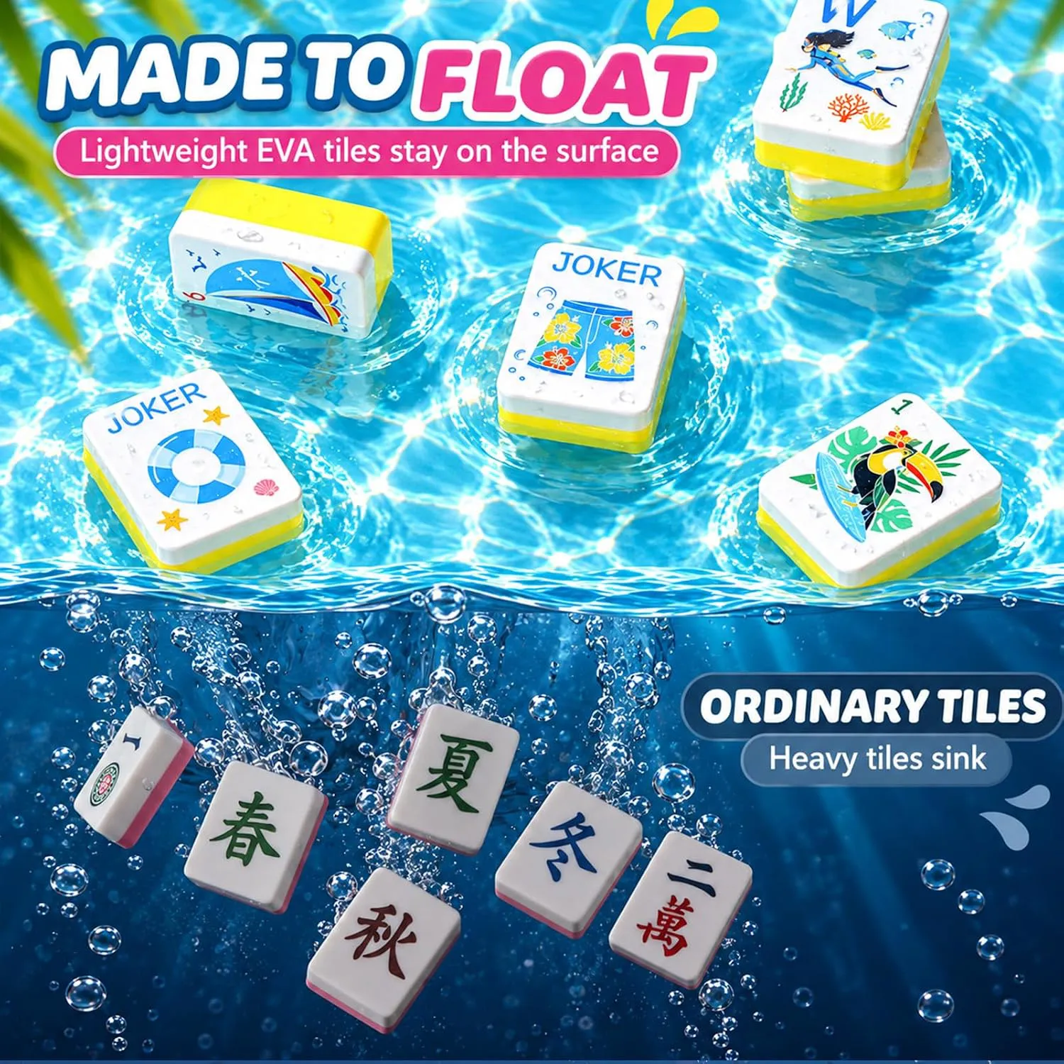 EVA Pool Mahjong Tiles with Dice & Storage Bag