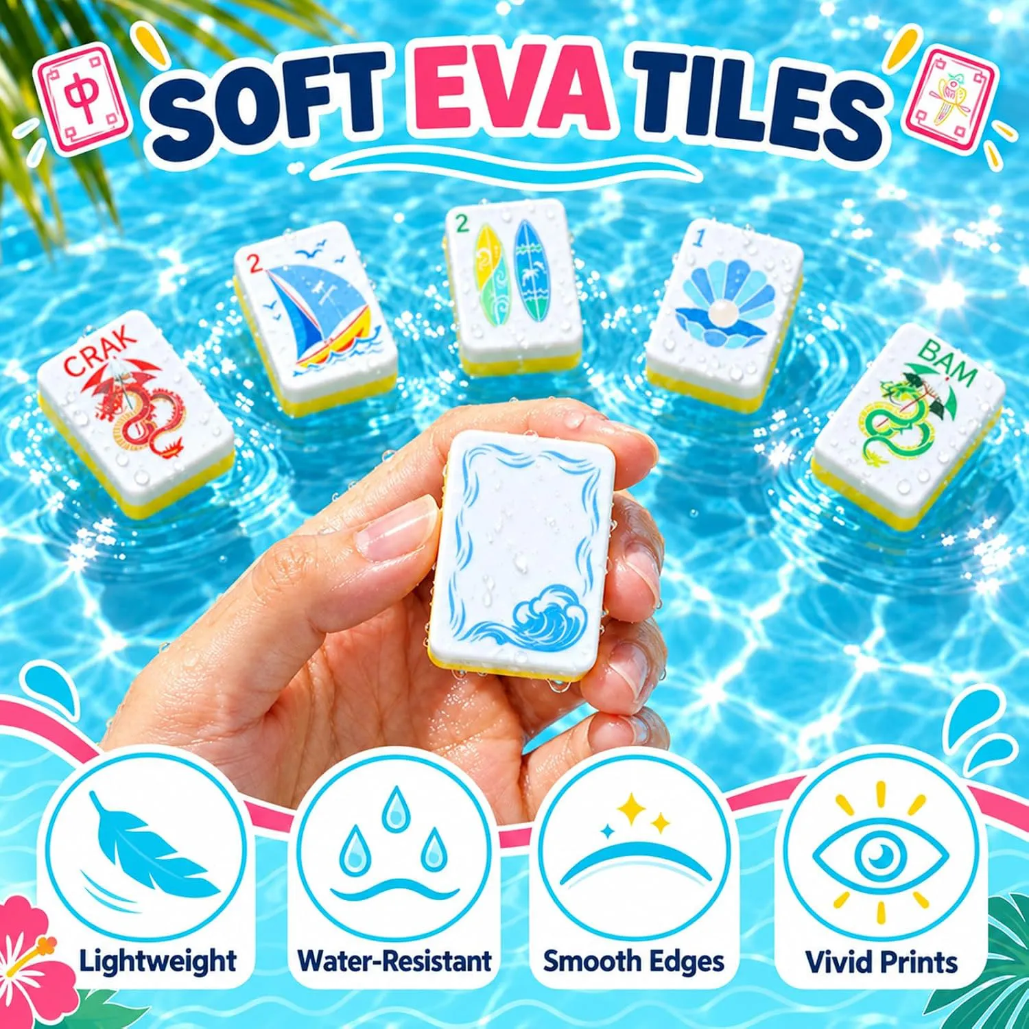 EVA Pool Mahjong Tiles with Dice & Storage Bag