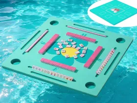 Double-Sided EVA Floating Mahjong Table for Pool with Cup Holders